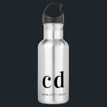 Black monogram initials name modern stainless steel water bottle<br><div class="desc">A transparent background. Black colored text. Personalize and add your monogram initials and your name. For both him and her.</div>