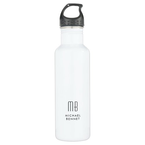 Black Monogram Initials  Name Stainless Steel Water Bottle