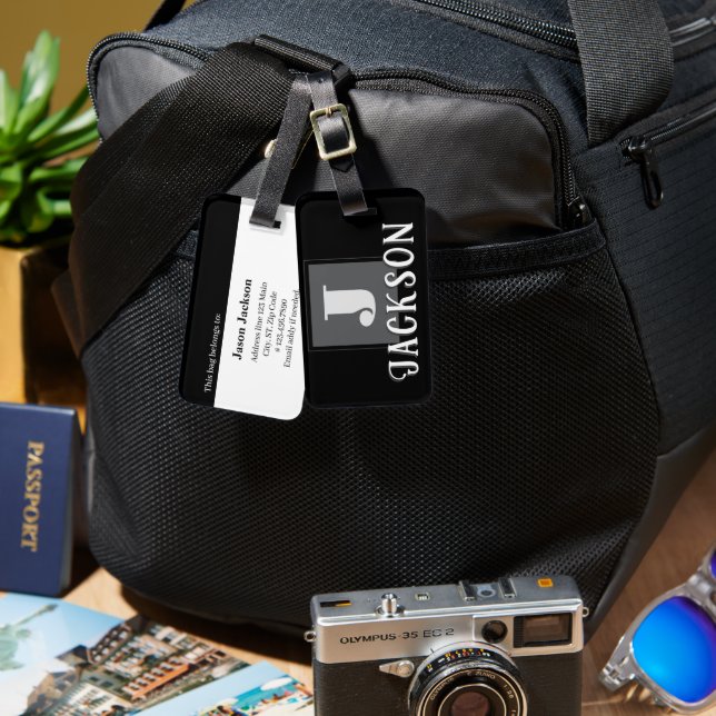 Black Monogram Large Initial Luggage Tag (Front & Back)