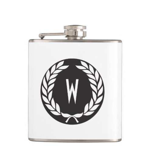 Black Monogram Laurel Wreath Flask