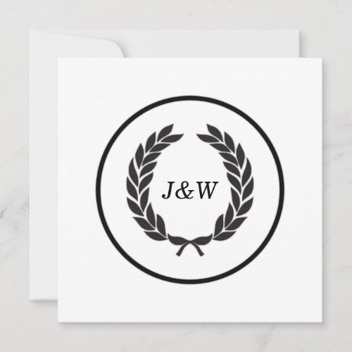 Black Monogram Laurel Wreath Invitation