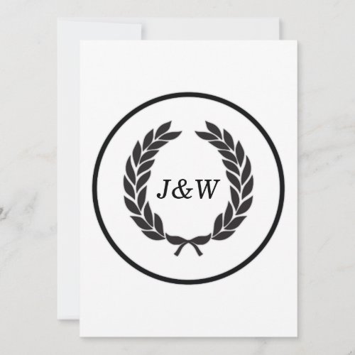 Black Monogram Laurel Wreath Invitation