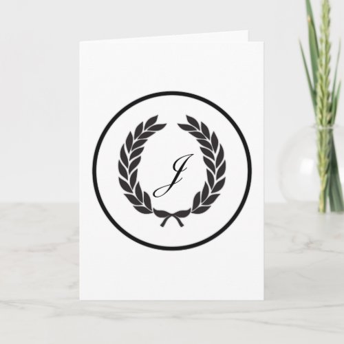 Black Monogram Laurel Wreath Note Card