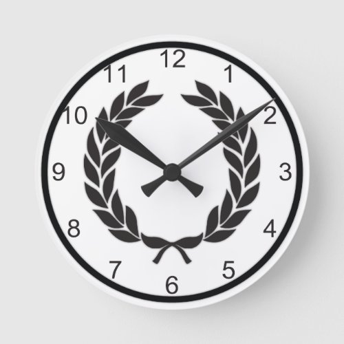 Black Monogram Laurel Wreath Round Clock