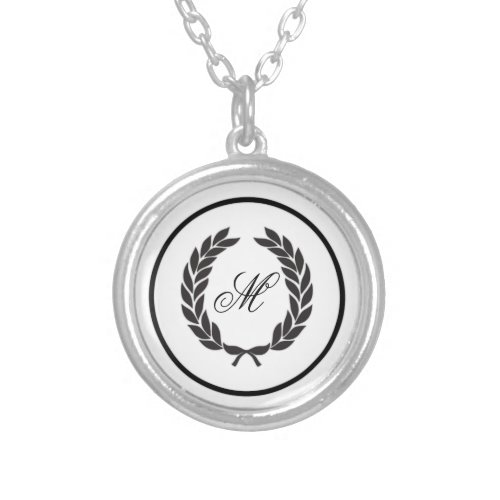 Black Monogram Laurel Wreath Silver Plated Necklace