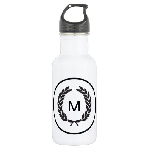 Black Monogram Laurel Wreath Stainless Steel Water Bottle