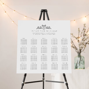 Black monogram leaf wedding 20 table seating chart foam board