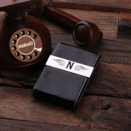 Black Monogram Leather Business Card Holder