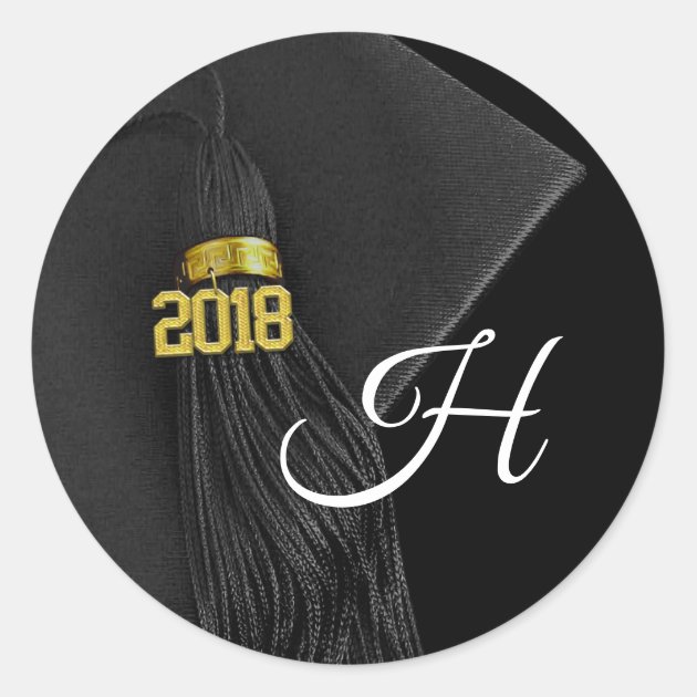 Black Monogram Letter Class Of 2018 Graduation Classic Round Sticker