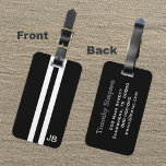 Black Monogram Luggage Tag with White Stripes<br><div class="desc">Getting ready to travel and looking for a black luggage tag? This tags for you. Featuring a black stripe down the center with two white stripes beside it and black on the side this black luggage tag is a classic design with a modern touch. In addition, it can be customized...</div>