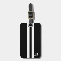 Black Monogram Luggage Tag with White Stripes