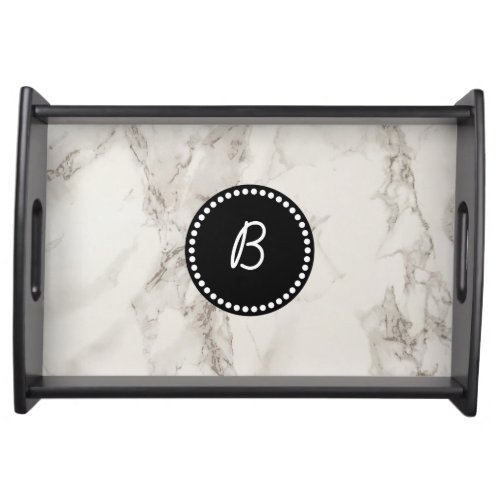 Black Monogram Marble texture Serving Tray