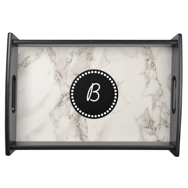Black Monogram Marble texture Serving Tray (Front)