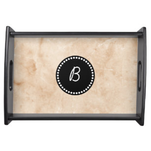 Black Monogram Marble texture Serving Tray