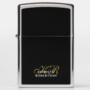 Black Monogram Minimalist Gold White Stylish Men  Zippo Lighter