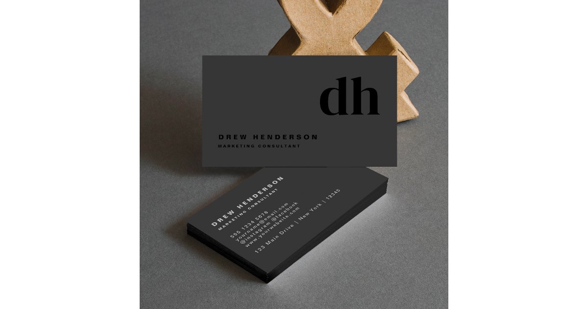 Black Monogram Minimalist Modern Professional Business Card | Zazzle