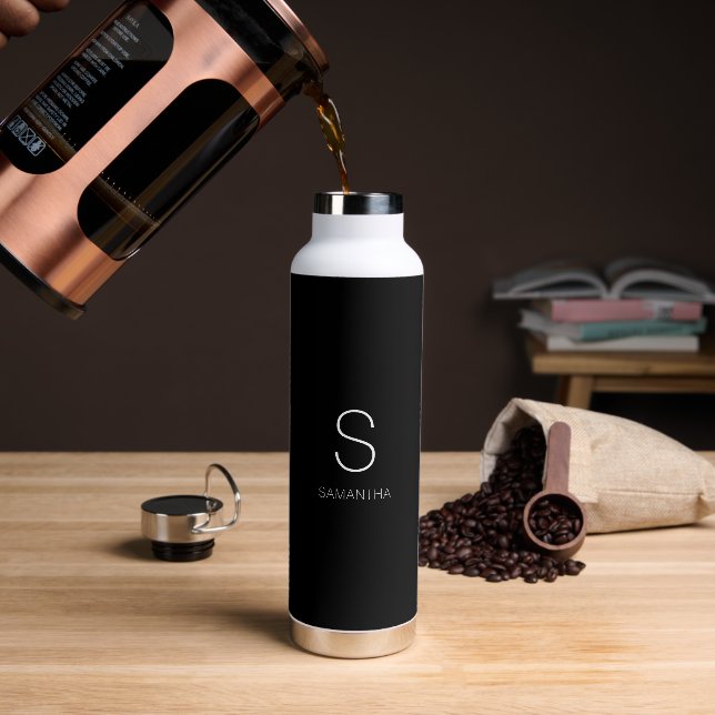 Black Monogram Minimalistic Name  Water Bottle (Coffee)
