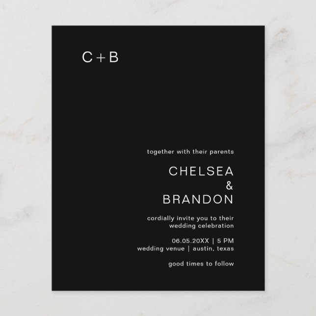 Black Monogram Modern Budget Wedding Invitation (Front)