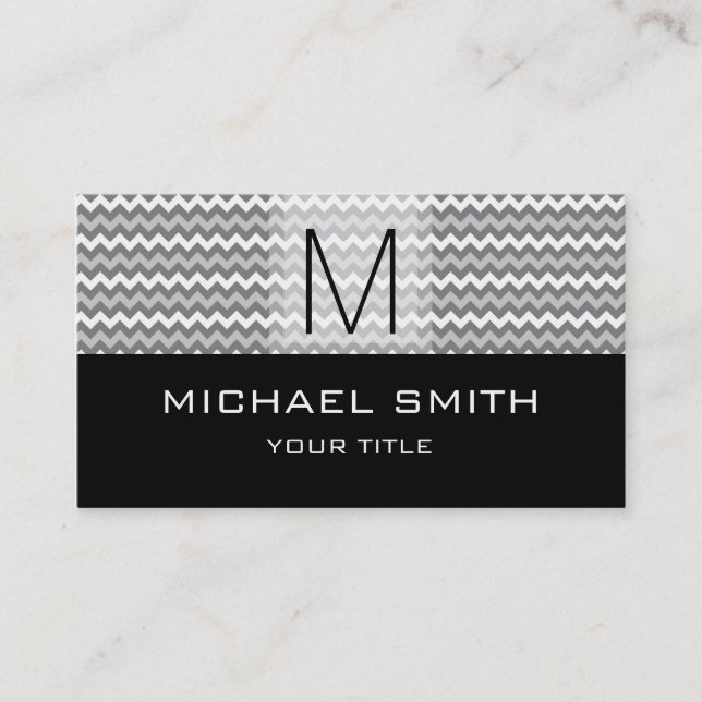 Black Monogram Modern Chevron Pattern Business Card (Front)
