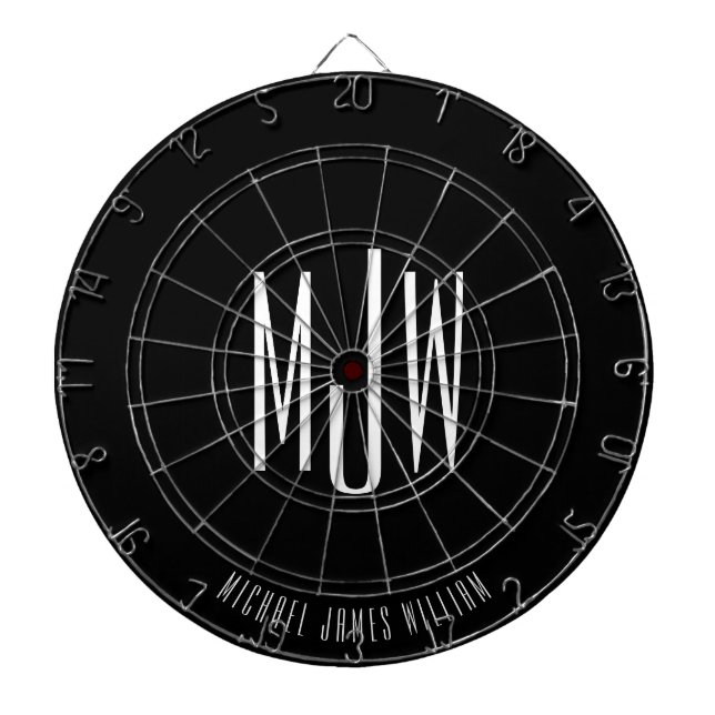 Black Monogram Modern Classic Dart Board (Front)