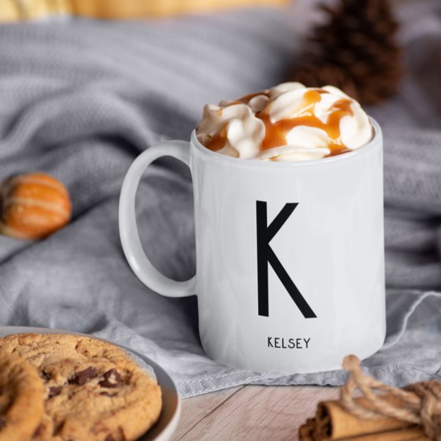Black Monogram Name Coffee White Mug (Creator Uploaded)