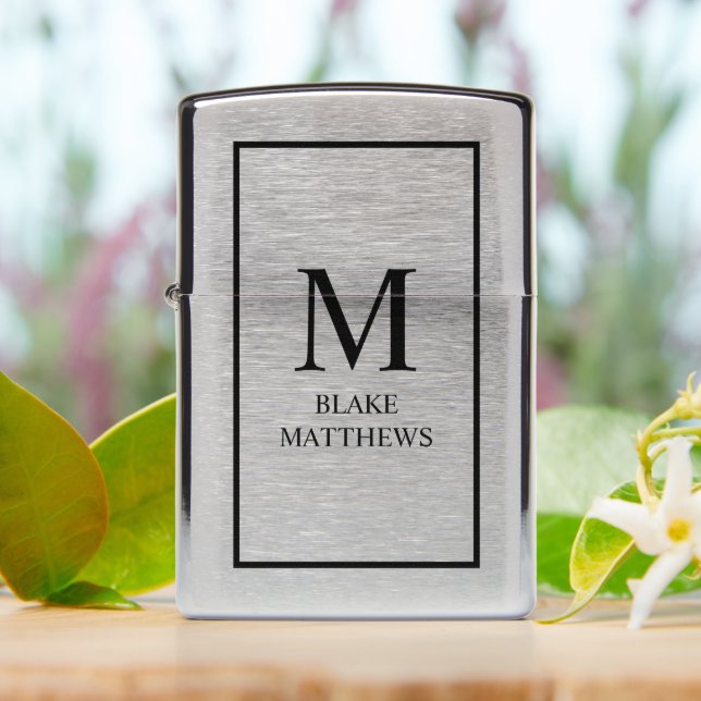 Black Monogram & Name Custom Zippo Lighter (On Table)