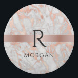 Black Monogram & Name, White & Rose Gold Marble Eraser<br><div class="desc">An elegant design to personalize with black name and large black monogram on rose gold band over white and rose gold marble.</div>
