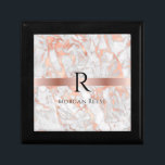 Black Monogram & Name, White & Rose Gold Marble Gift Box<br><div class="desc">An elegant design to personalize with black name and large black monogram on rose gold band over white and rose gold marble.</div>