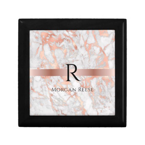 Black Monogram  Name White  Rose Gold Marble Gift Box