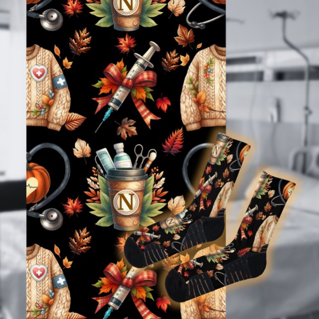 Black Monogram Nurse Autumn Essentials Crew Socks (Creator Uploaded)