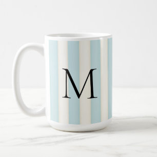 Black Monogram on Blue & Antique White Stripe Coffee Mug