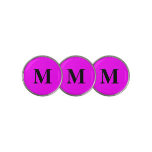 Black Monogram on Magenta Pink Golf Ball Marker