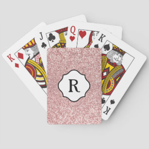 Black Monogram on Rose Gold Glitter Poker Cards