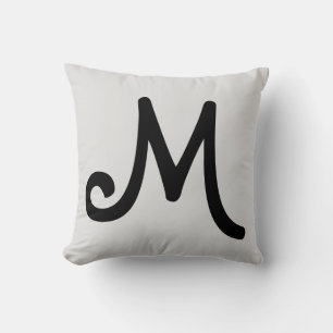 Black Monogram on Silver Gray Throw Pillow