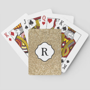 Black Monogram on Sparkling Gold Glitter Poker Cards