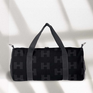Black Monogram Pattern, Modern Monogrammed Duffel  Duffle Bag