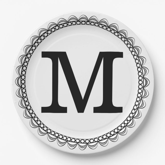 Black Monogram Personalized Paper Plates (Front)