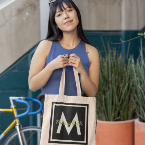 Black Monogram Personalized Tote Bag