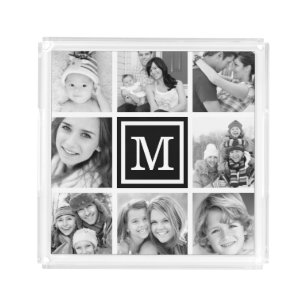 Black Monogram Photo Collage Acrylic Tray
