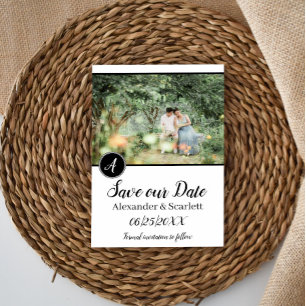 Black Monogram Photo Save The Date Announcement