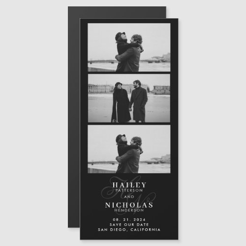 Black Monogram Photo Strip Magnetic Wedding