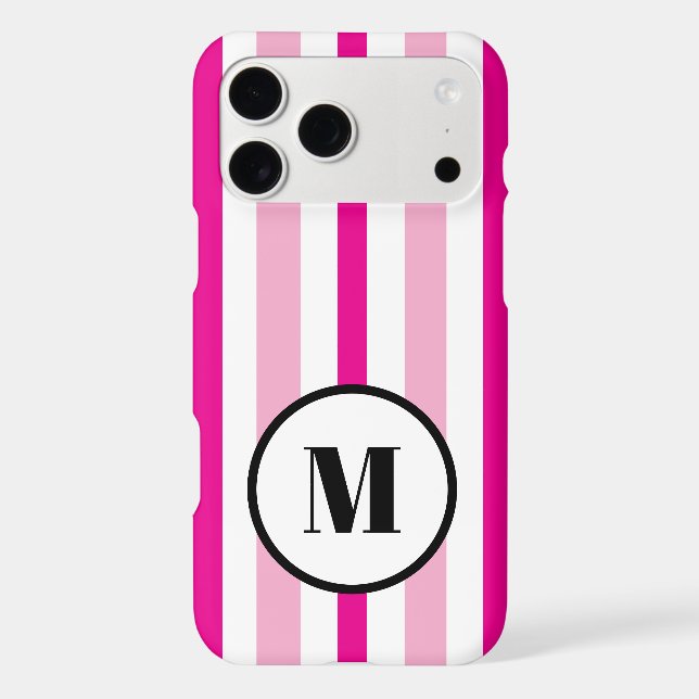 Black Monogram Pink and White Summer Stripes Case-Mate iPhone Case (Back)