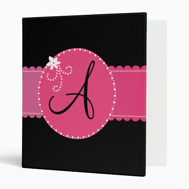 Black monogram pink flower circle and stripe 3 ring binder (Front/Inside)