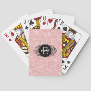 Black Monogram Pink Glitter Poker Cards