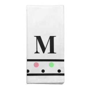 Black Monogram Pink Green Polka Dots Cloth Napkin