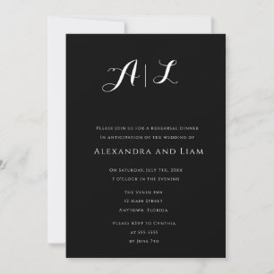 Black Monogram Rehearsal Dinner Invitations