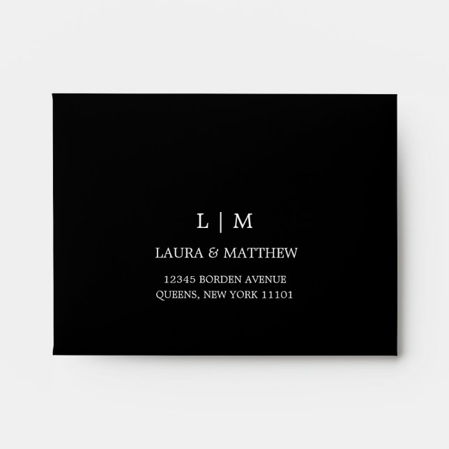 Black Monogram Return Address Wedding Envelope (Front)