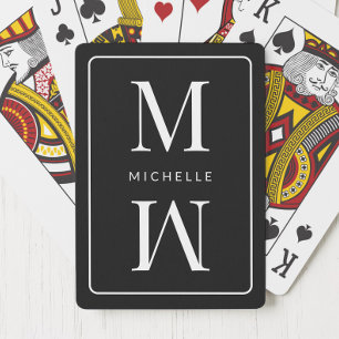 Black Monogram Simple Elegant Initial Modern Name Poker Cards