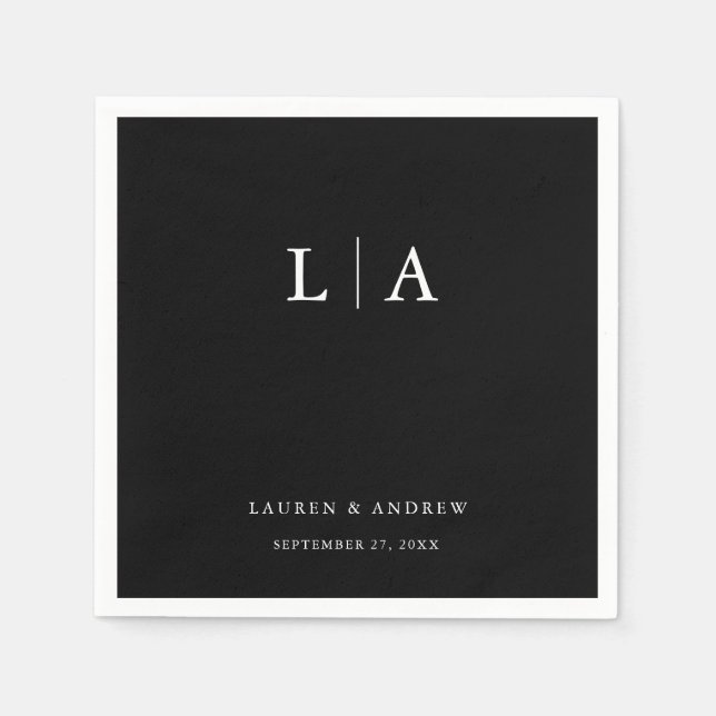 Black Monogram Simple Minimalist Wedding Napkins (Front)