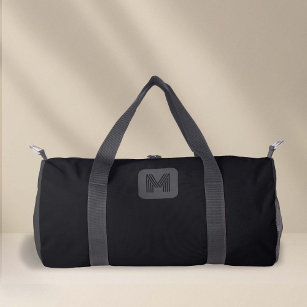 Black Monogram Simple Modern Minimalist Duffle Bag